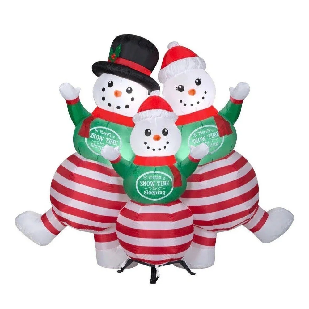 6ft Pajama Snowman Family Holiday Airblown Inflatable